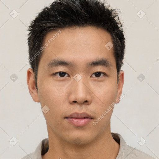 Neutral asian young-adult male with short  black hair and brown eyes