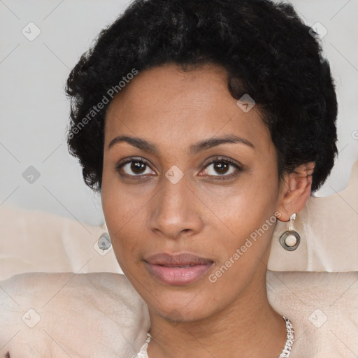 Neutral black young-adult female with short  brown hair and brown eyes