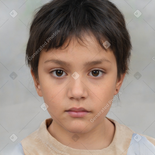 Neutral white child female with short  brown hair and brown eyes