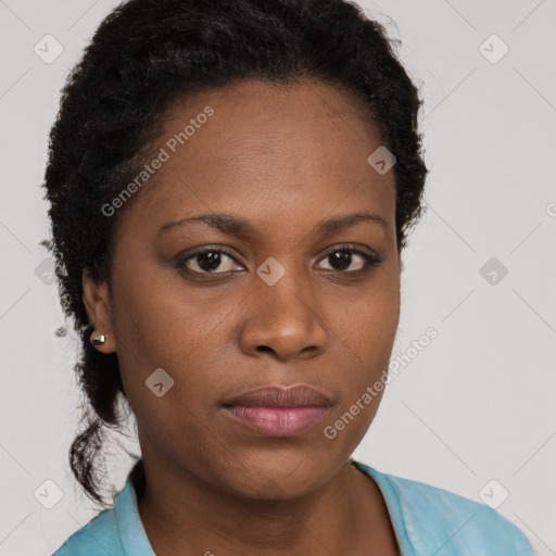 Neutral black young-adult female with short  brown hair and brown eyes