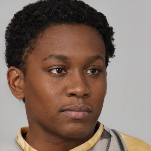 Neutral black young-adult female with short  brown hair and brown eyes