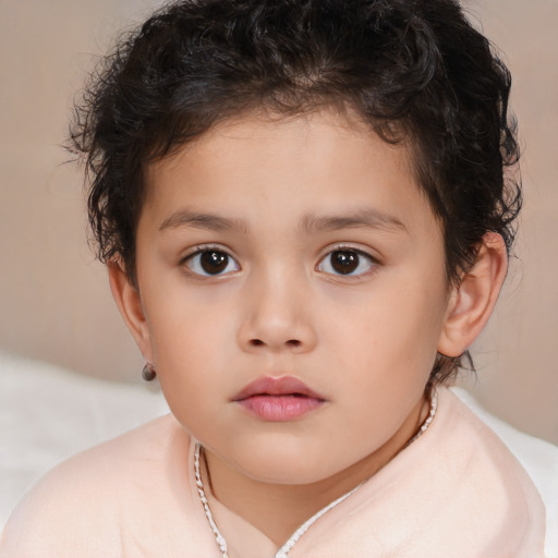 Neutral white child female with short  brown hair and brown eyes