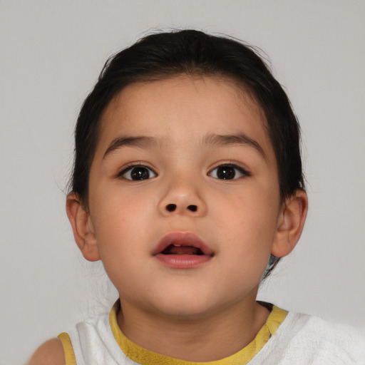 Neutral asian child female with short  brown hair and brown eyes