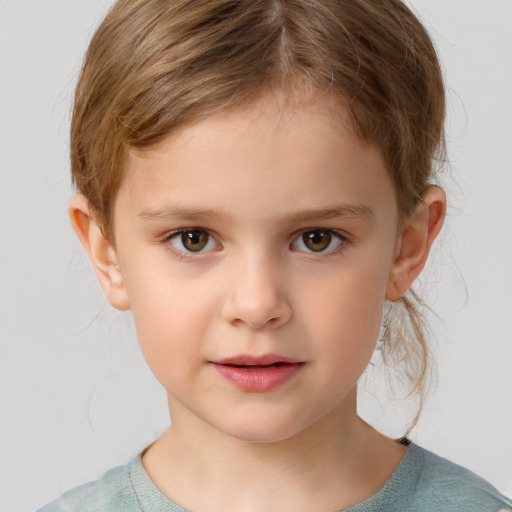 Neutral white child female with short  brown hair and brown eyes