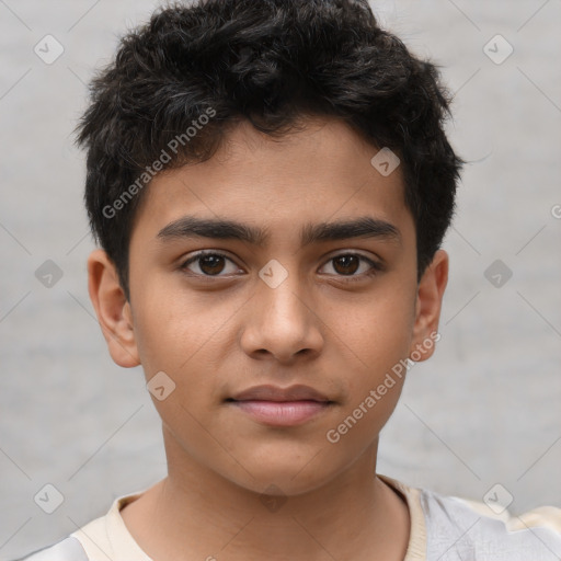 Neutral white child male with short  brown hair and brown eyes