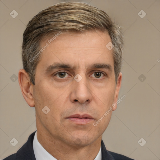 Neutral white adult male with short  brown hair and brown eyes