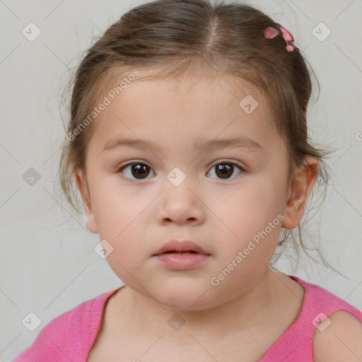 Neutral white child female with medium  brown hair and brown eyes