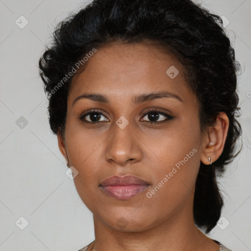 Neutral black young-adult female with short  brown hair and brown eyes