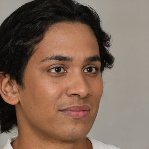 Neutral latino young-adult male with short  brown hair and brown eyes