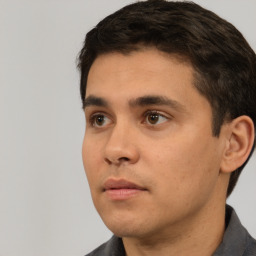 Neutral white young-adult male with short  black hair and brown eyes