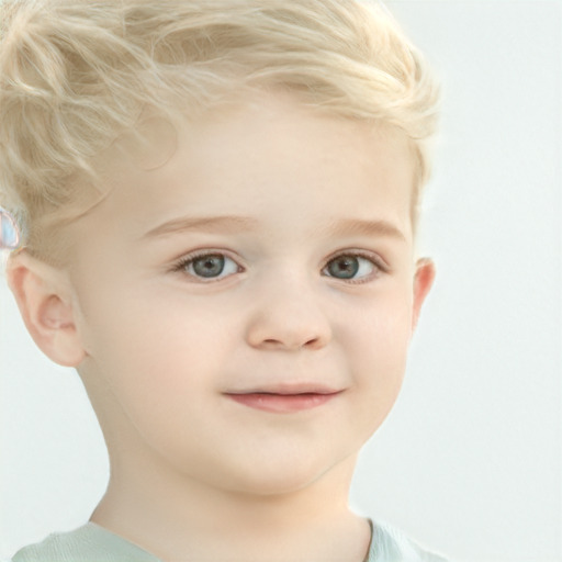 Joyful white child female with short  blond hair and blue eyes