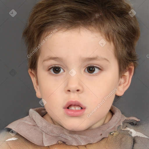 Neutral white child female with short  brown hair and brown eyes