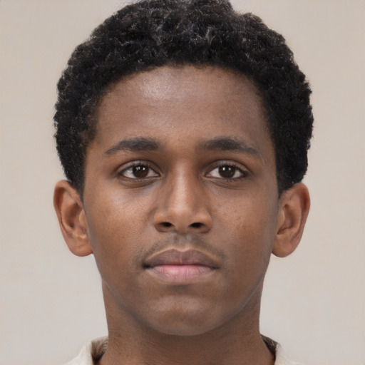 Neutral black young-adult male with short  brown hair and brown eyes