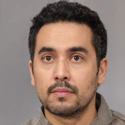 Neutral white young-adult male with short  black hair and brown eyes