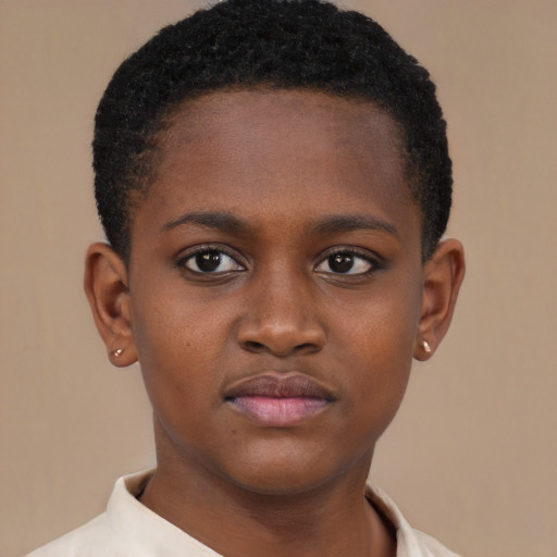 Neutral black young-adult female with short  brown hair and brown eyes