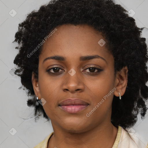 Neutral black young-adult female with short  black hair and brown eyes