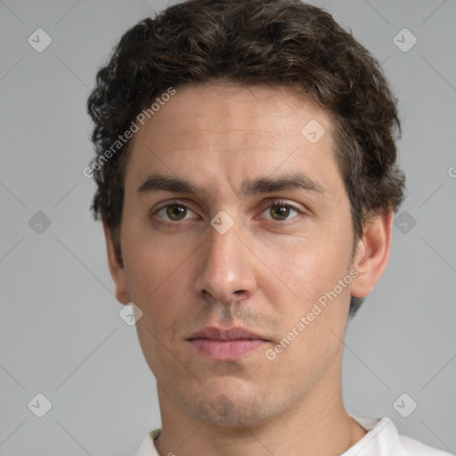 Neutral white adult male with short  brown hair and brown eyes