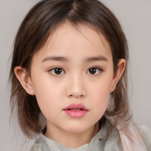 Neutral white child female with medium  brown hair and brown eyes