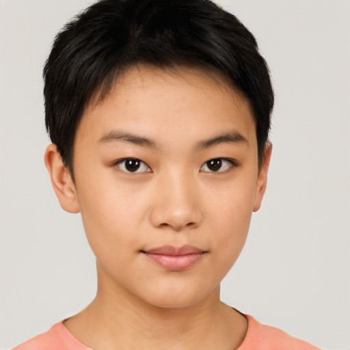 Neutral asian young-adult female with short  black hair and brown eyes