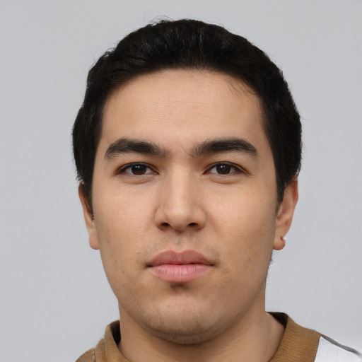 Neutral asian young-adult male with short  black hair and brown eyes