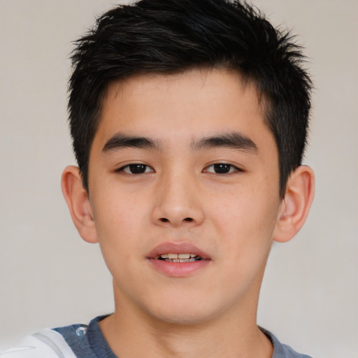 Neutral asian young-adult male with short  brown hair and brown eyes