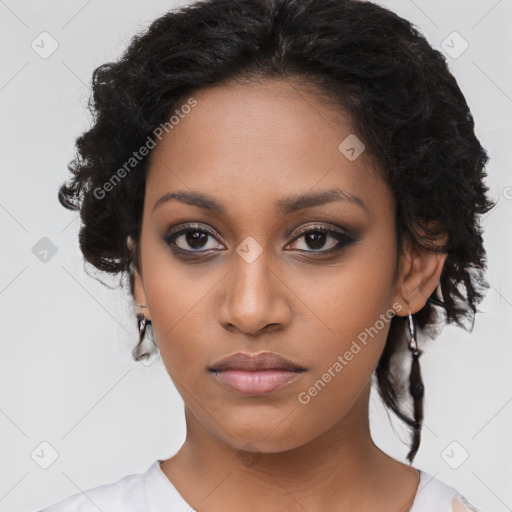 Neutral black young-adult female with long  brown hair and brown eyes