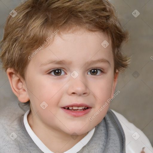 Joyful white child male with short  brown hair and brown eyes