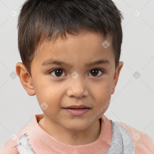 Joyful white child male with short  brown hair and brown eyes