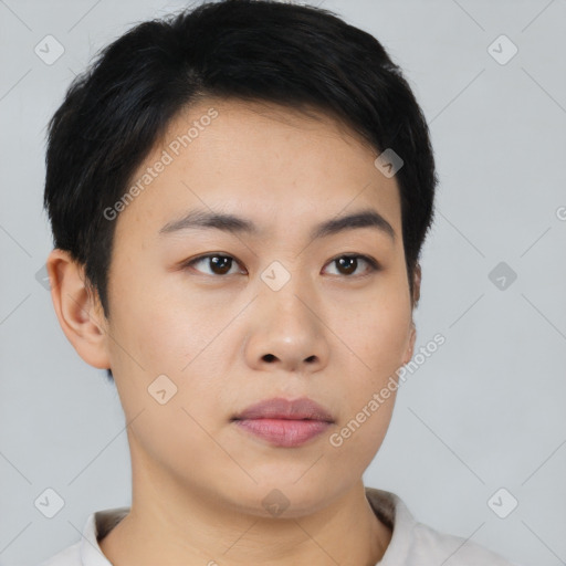 Neutral asian young-adult male with short  black hair and brown eyes