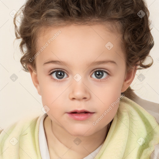 Neutral white child female with short  brown hair and brown eyes