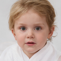 Neutral white child female with medium  brown hair and blue eyes