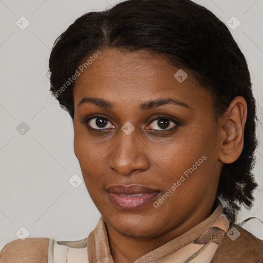 Neutral black young-adult female with short  brown hair and brown eyes