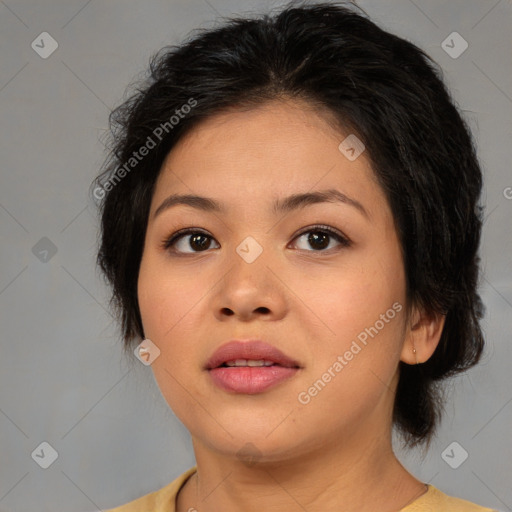 Neutral asian young-adult female with medium  brown hair and brown eyes