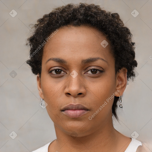 Neutral black young-adult female with short  brown hair and brown eyes