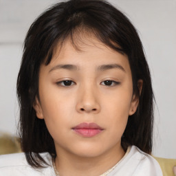 Neutral asian young-adult female with medium  brown hair and brown eyes