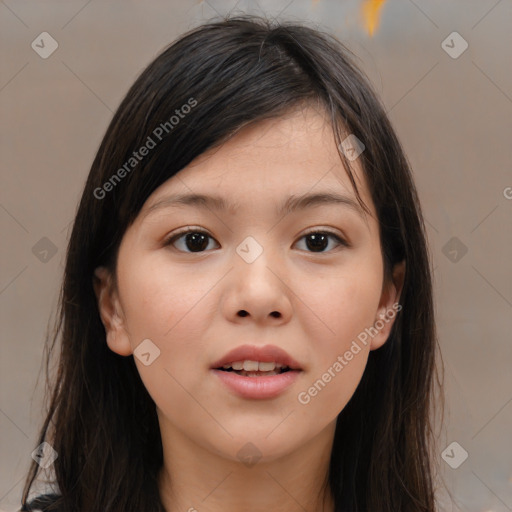 Neutral asian young-adult female with medium  brown hair and brown eyes