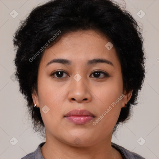 Neutral asian young-adult female with medium  brown hair and brown eyes