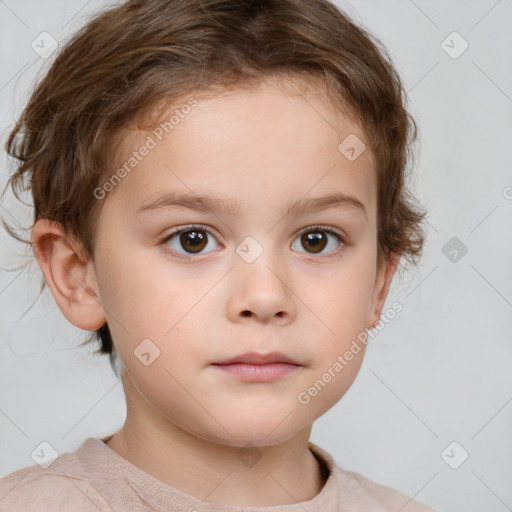 Neutral white child female with short  brown hair and brown eyes