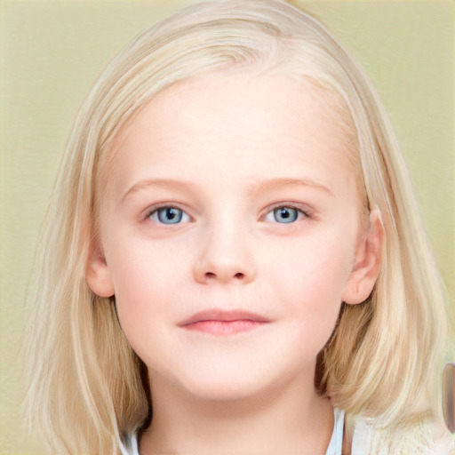 Neutral white child female with medium  brown hair and blue eyes