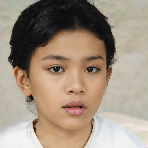 Neutral asian child female with short  brown hair and brown eyes