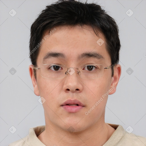 Neutral asian young-adult male with short  brown hair and brown eyes