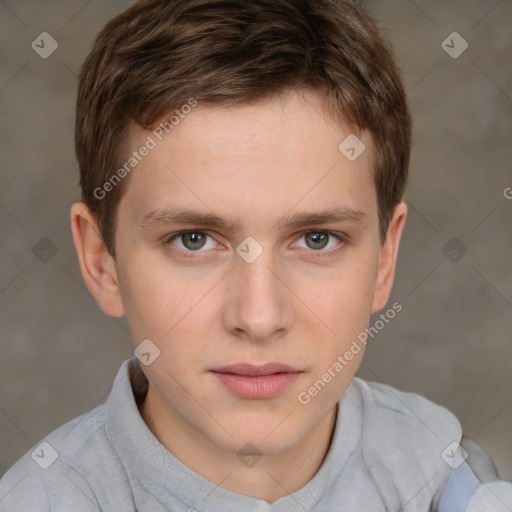 Neutral white child male with short  brown hair and brown eyes