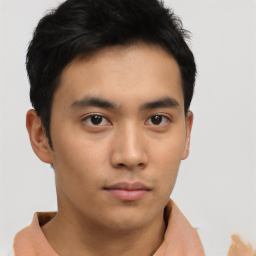 Neutral asian young-adult male with short  brown hair and brown eyes