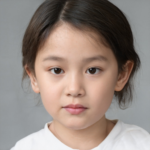 Neutral white child female with medium  brown hair and brown eyes