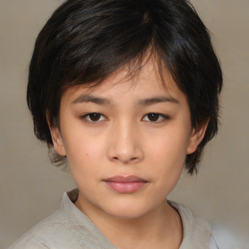 Neutral asian young-adult female with medium  brown hair and brown eyes