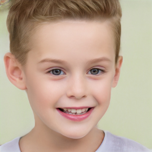 Joyful white child female with short  brown hair and brown eyes