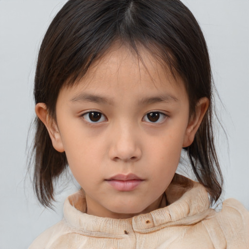 Neutral white child female with medium  brown hair and brown eyes