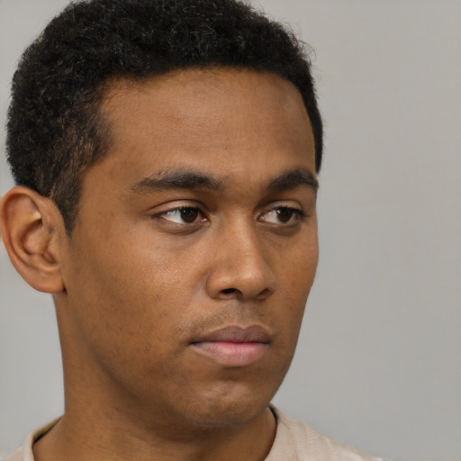 Neutral black young-adult male with short  brown hair and brown eyes