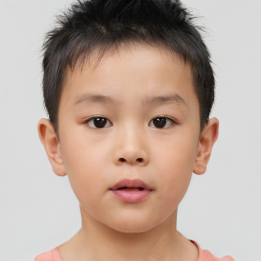 Neutral asian child male with short  brown hair and brown eyes