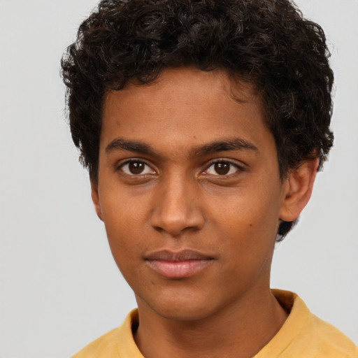 Neutral black young-adult male with short  brown hair and brown eyes